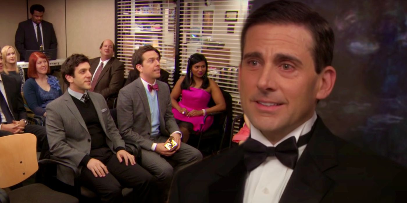 The cast of the Office singing goodbye to Michael Scott in The Office