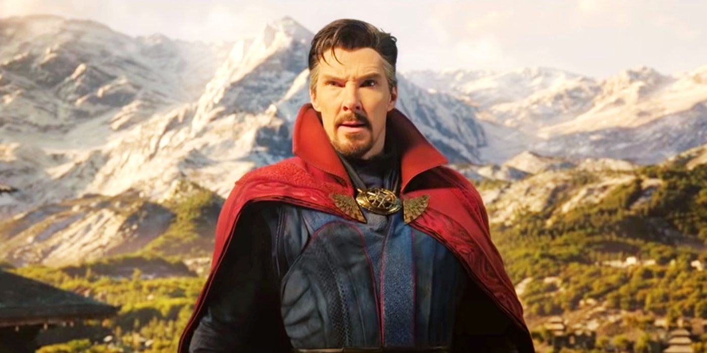 An image of Doctor Strange looking worried in Multiverse of Madness