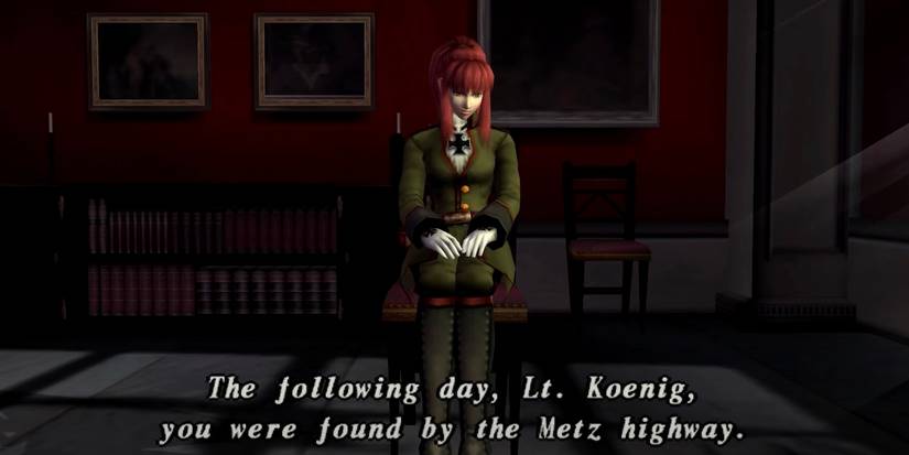 A screenshot of the main character lieutenant Karin Koenig at the start of the game Shadow Hearts: Covenant