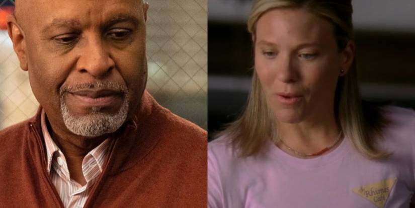 Richard Webber split screen with a waitress wearing a Rhimes Café t-shirt on Grey's Anatomy