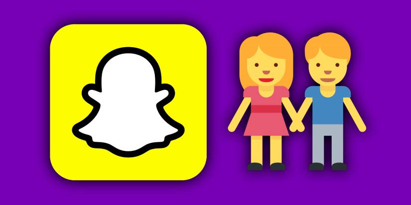 Snapchat logo next to an emoji of people holding hands