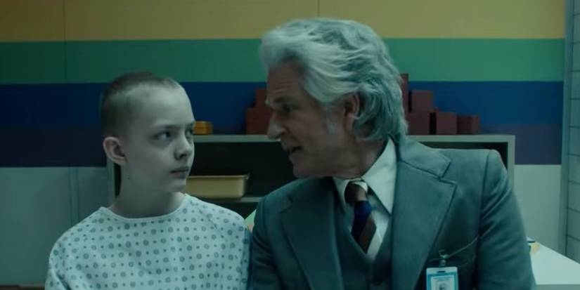 Dr. Brenner (Matthew Modine) and Patient 010 at Hawkins Lab.