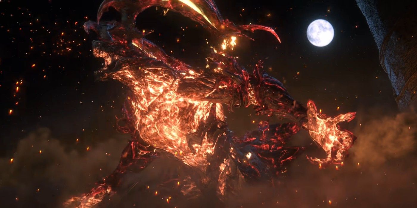 Final Fantasy 16 Ifrit roaring with the moon in the background