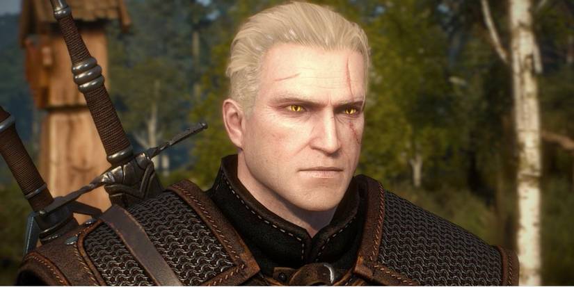 Geralt with a clean shaven face in The Witcher 3