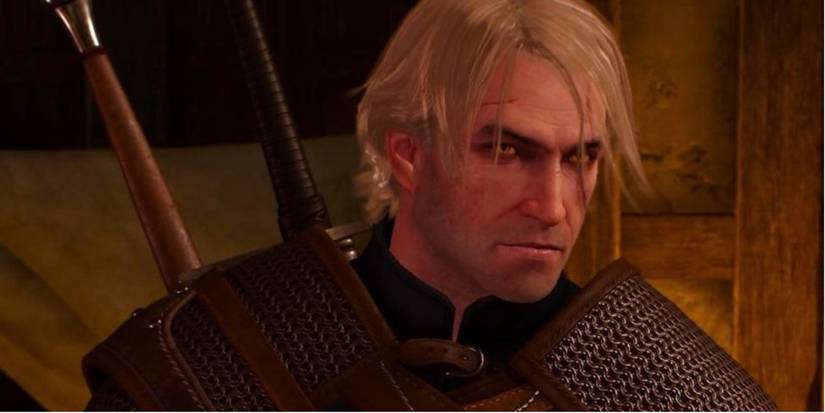 Geralt with grown out hair in The Witcher 3