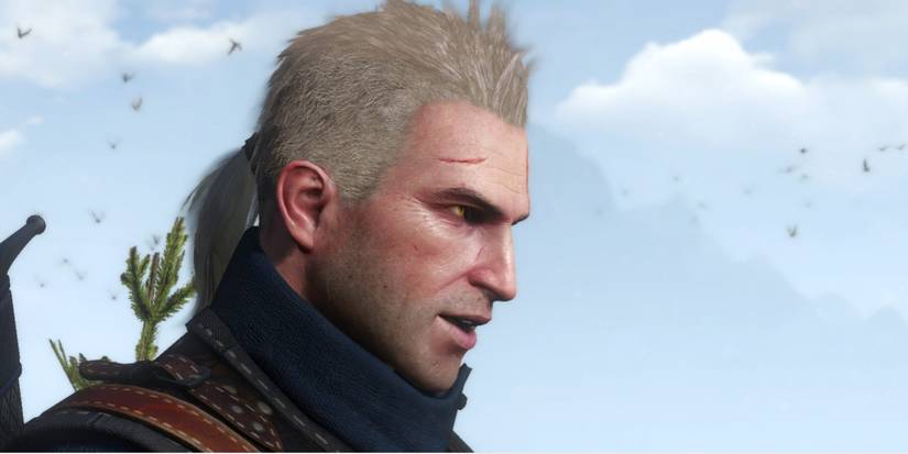 Geralt sporting a ponytail in The Witcher 3