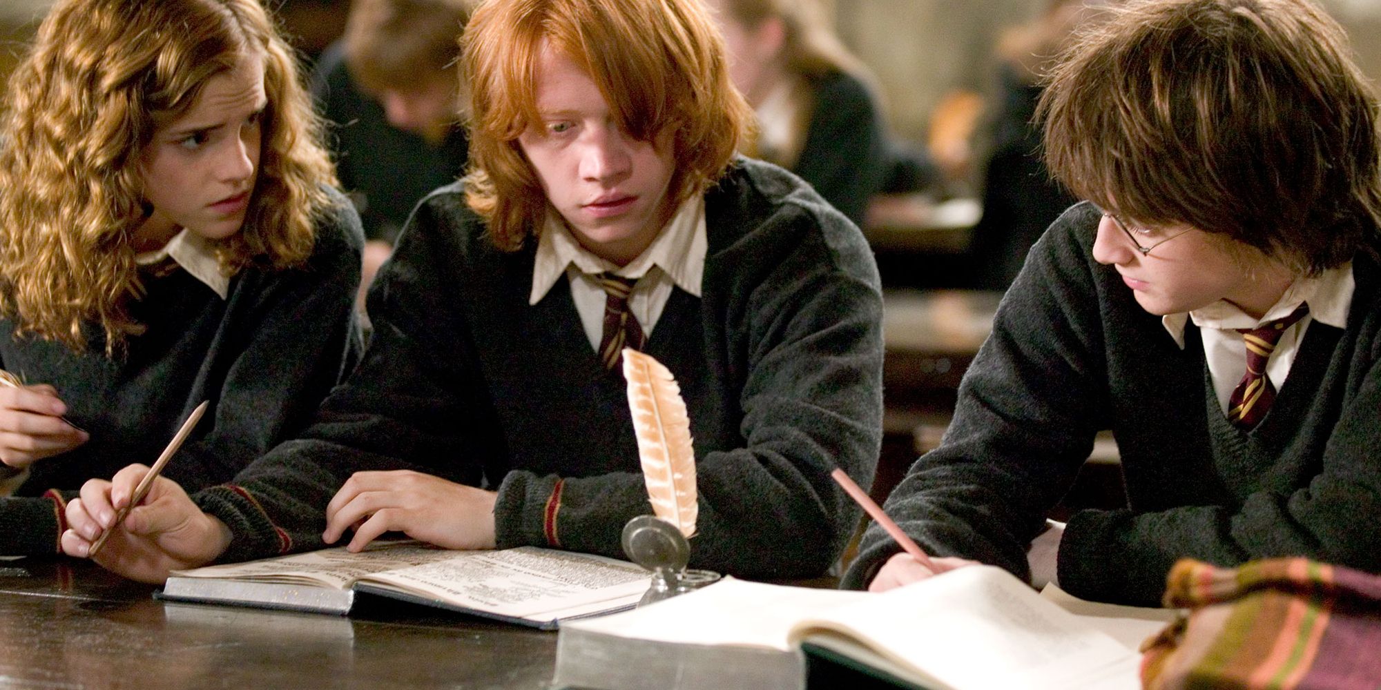 Harry Ron and Hermione Studying in Harry Potter