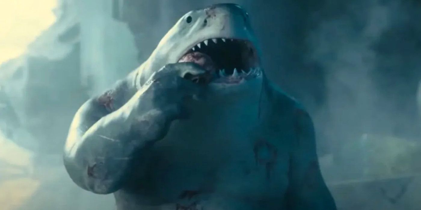 King Shark eating someone in The Suicide Squad.