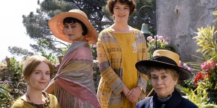 Rose and Mrs. Fisher with two girls in Enchanted April.