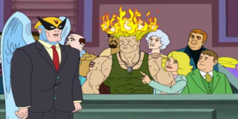 Harvey Birdman setting Guile's hair on fire