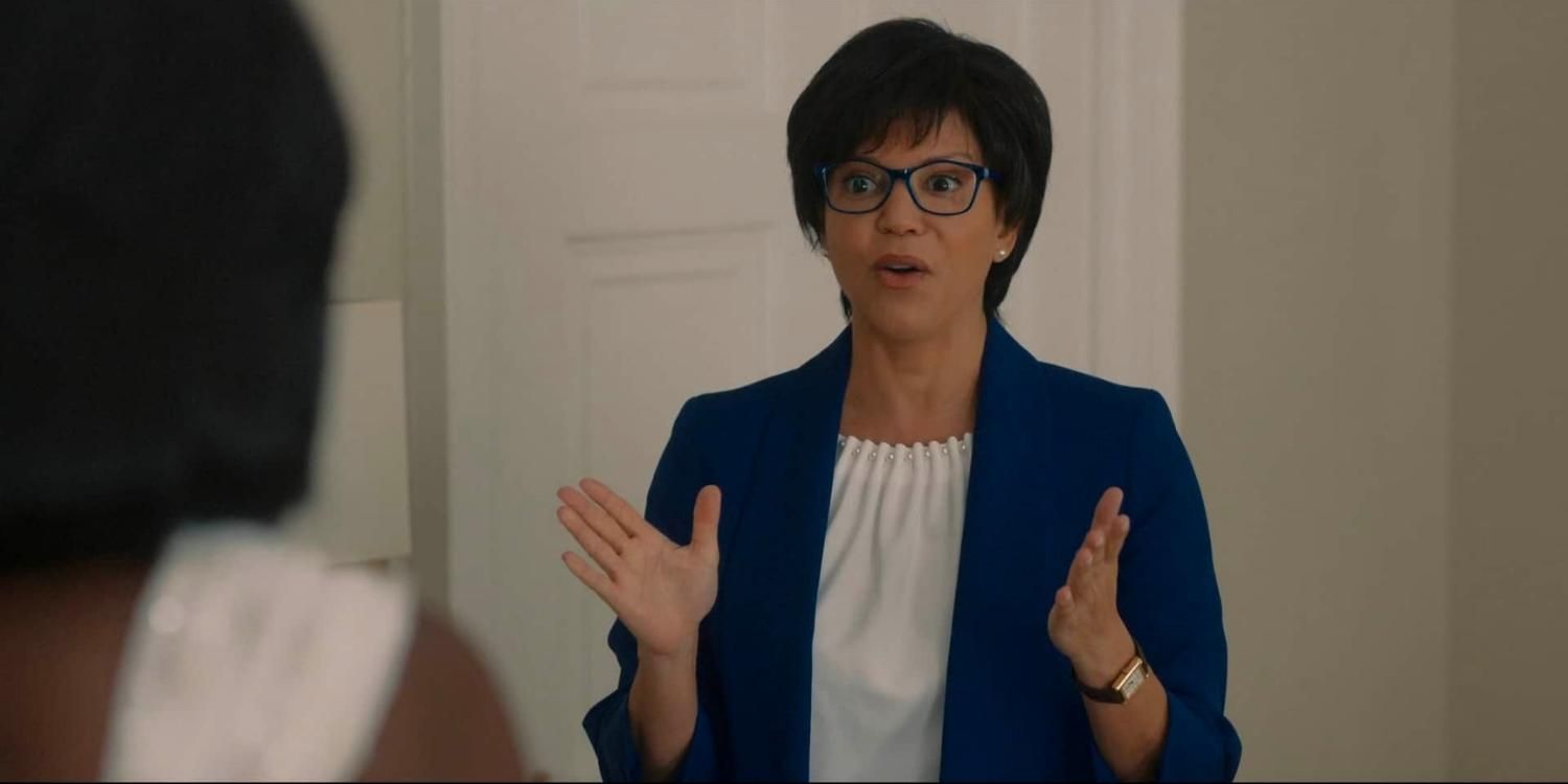 Valerie Jarrell talking with her hands raised in The First Lady
