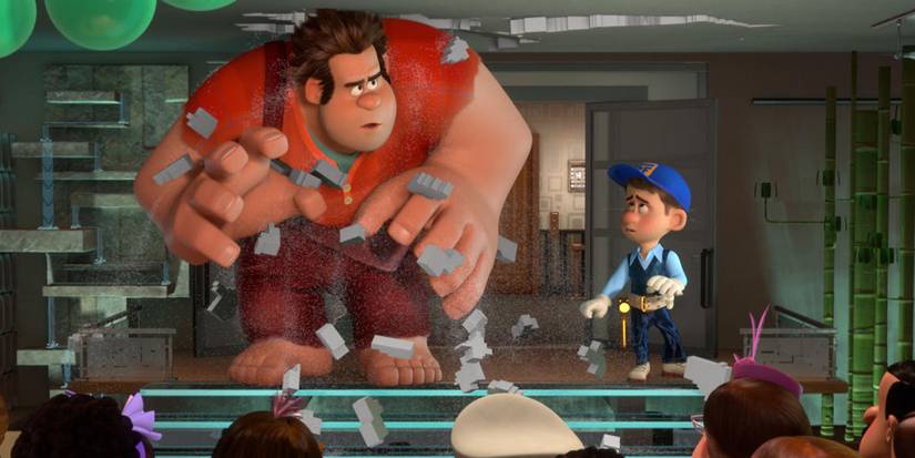 Wreck it Ralph crashing into Fix It Felix's apartment