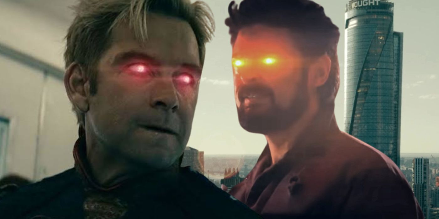 Homelander and Butcher both with laser eyes in The Boys