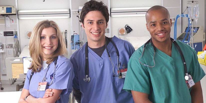 Elliot, JD e Turk no hospital em Scrubs
