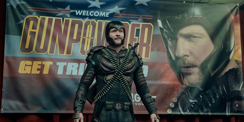 Gunpowder (Sean Patrick Flanery) in front of a poster in The Boys