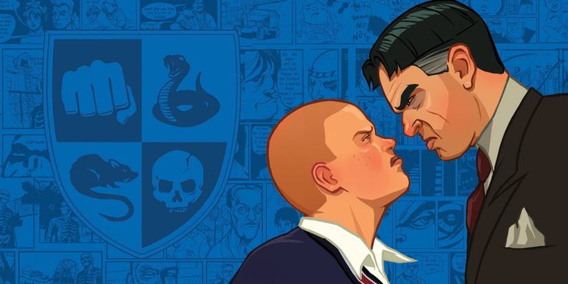 Jimmy Hopkins facing off against a Bullworth faculty member in Bully promo art.