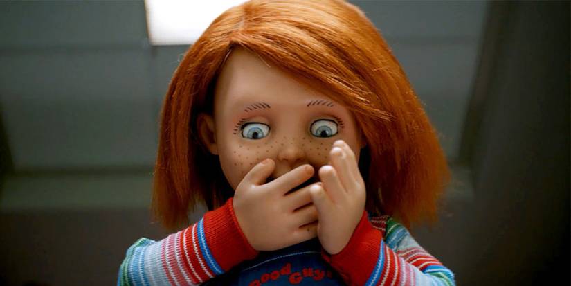 Chucky with a shocked expression in the Chucky TV series.