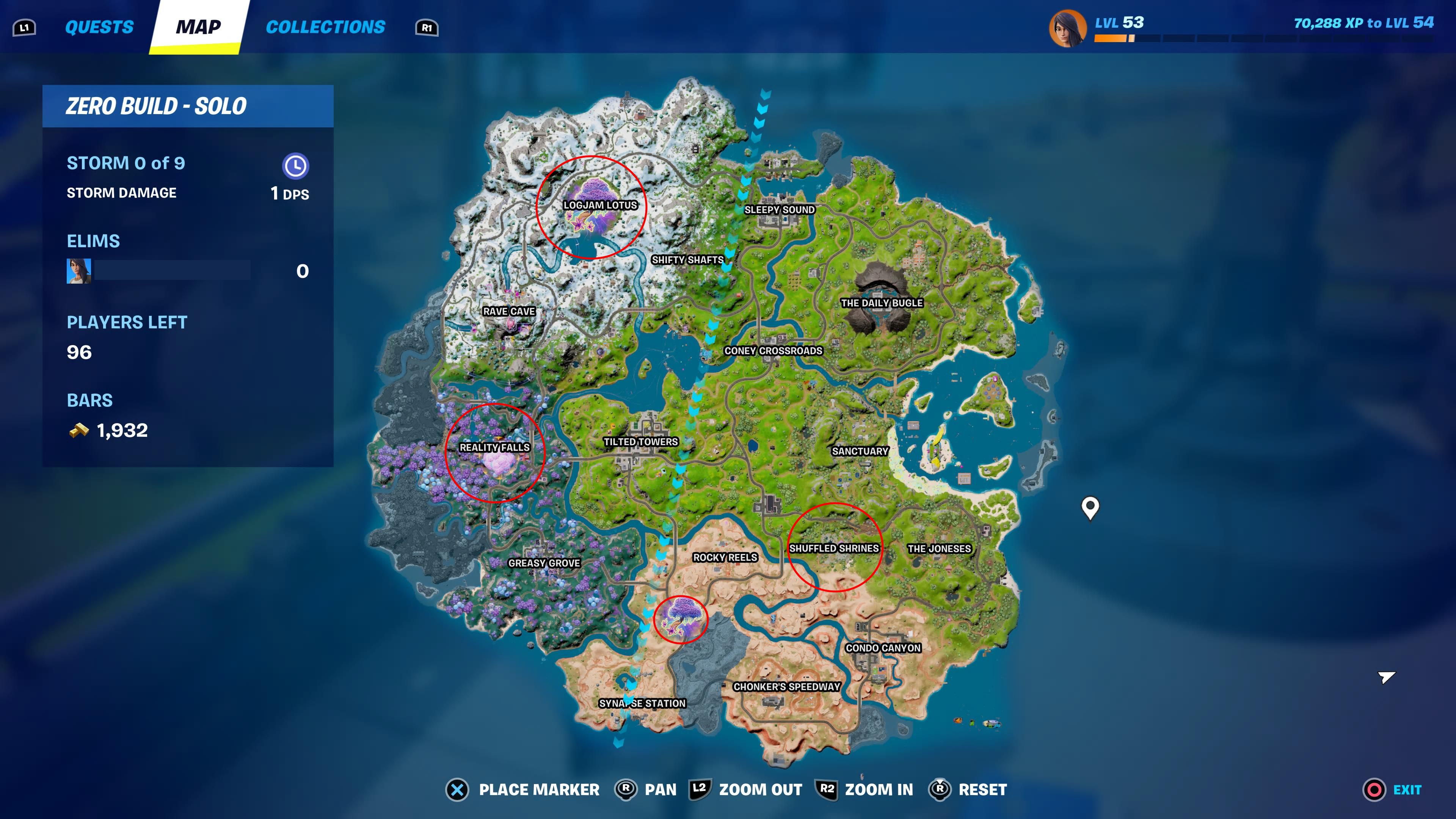 Mapa da Zona de Sementes do Fortnite Reality