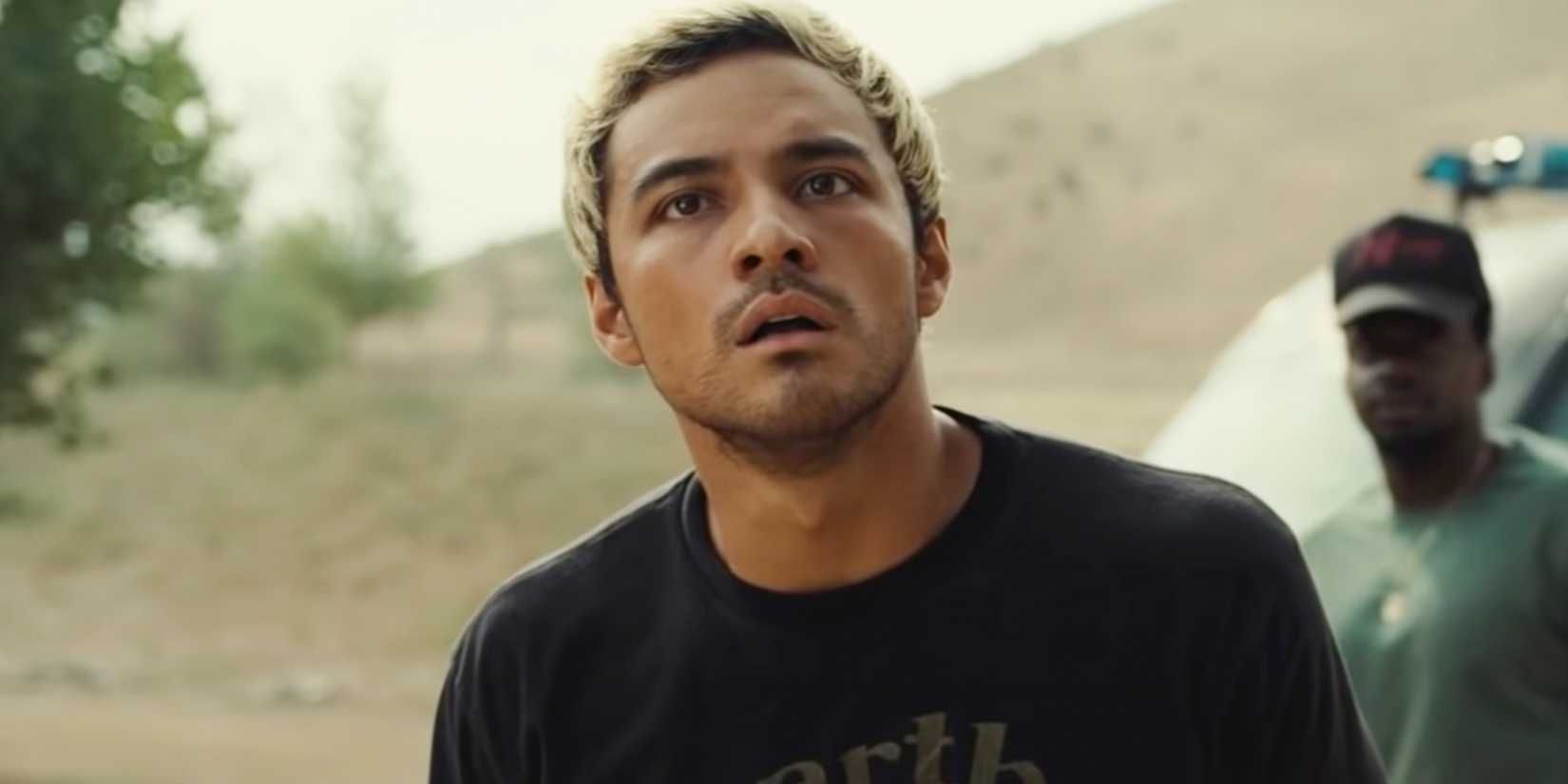Brandon Perea as Angel looking up in shock in Nope
