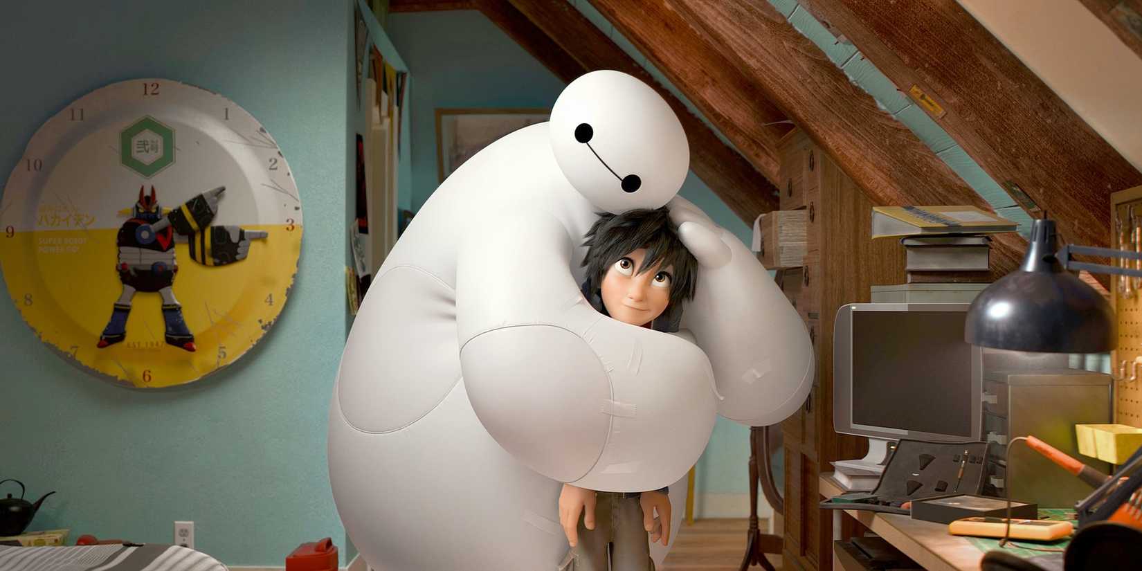 Baymax hugging Hiro in Big Hero 6.