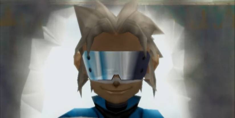 Wes wearing a reflective visor and smiling in Pok&eacute;mon Colosseum.
