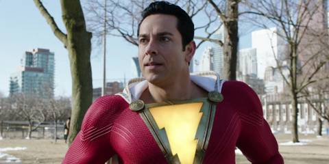 Shazam stands in a park in Shazam!