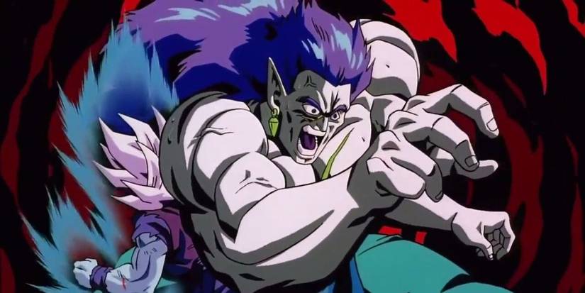 Gohan punching a hole through Bojack in Dragon Ball Z: Bojack Unbound.