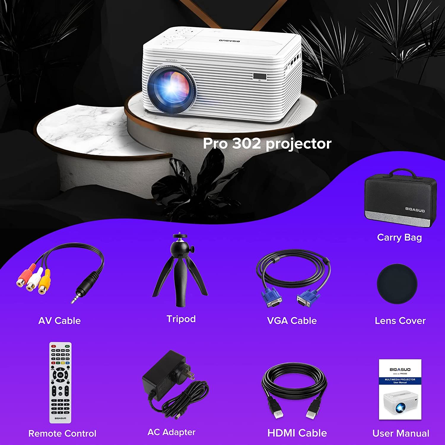 Bigasuo HD Bluetooth DVD Player and Mini Projector