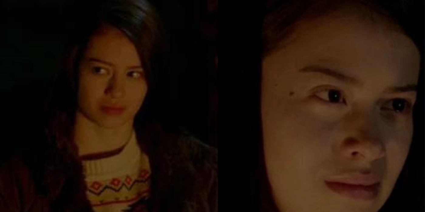 Amber Midthunder looking sideways in stills from The Originals