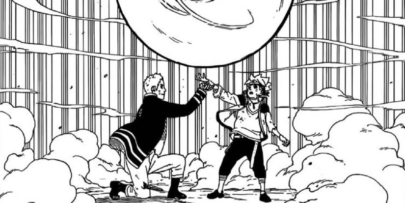 Boruto and Naruto create a massive Rasengan.