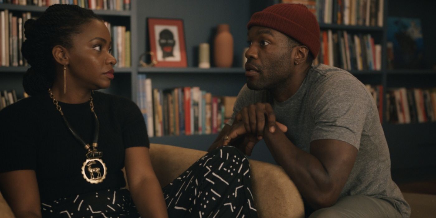Yahya and Teyonah Parris on the couch