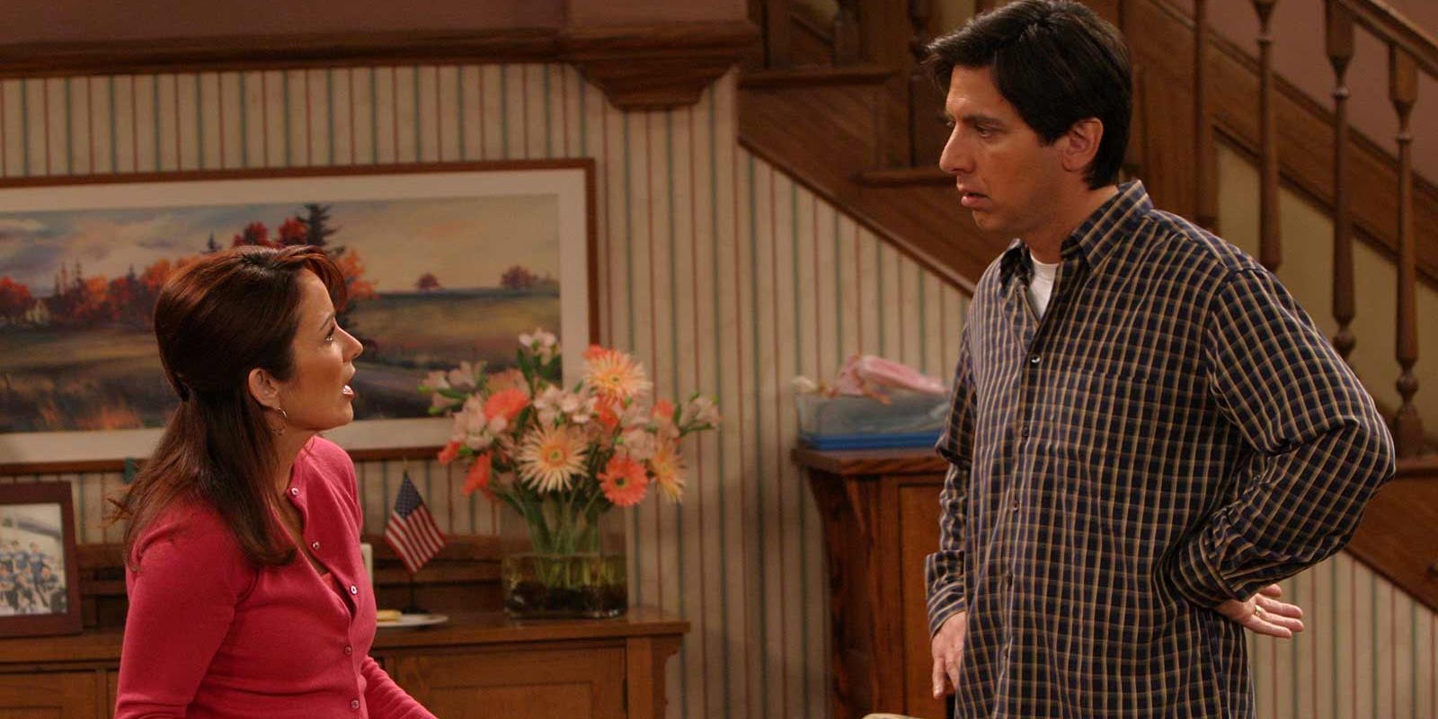 Debra Barone (Patricia Heaton) stares at her husband Ray (Ray Romano) in disapproval and shock