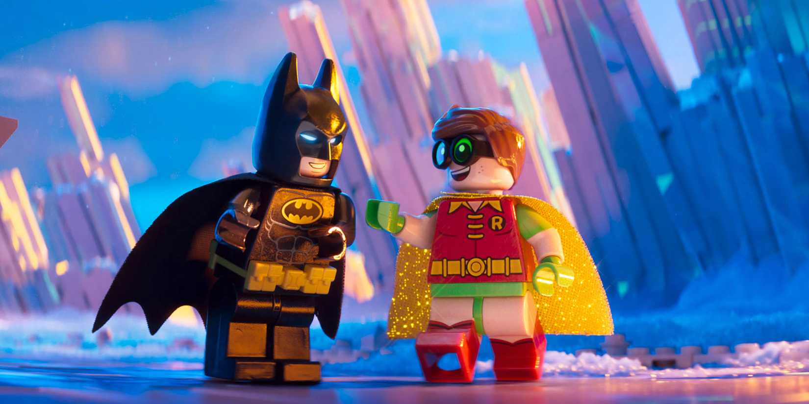 Lego Batman Movie scene showing Batman and Robin talking