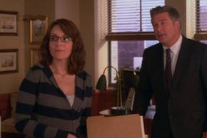 Liz (Tina Fey) and Jack (Alec Baldwin) in Jack's office in 30 Rock
