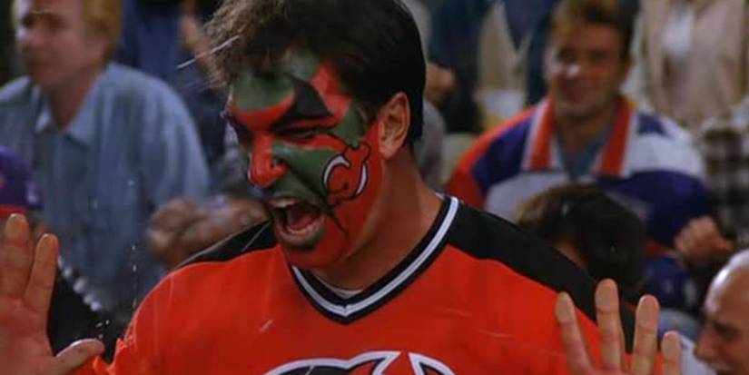 David Puddy (Patrick Warburton) at a Devil's game with his face painted in Seinfeld