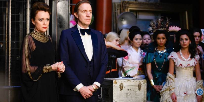 Characters at a beauty pageant in Misbehaviour