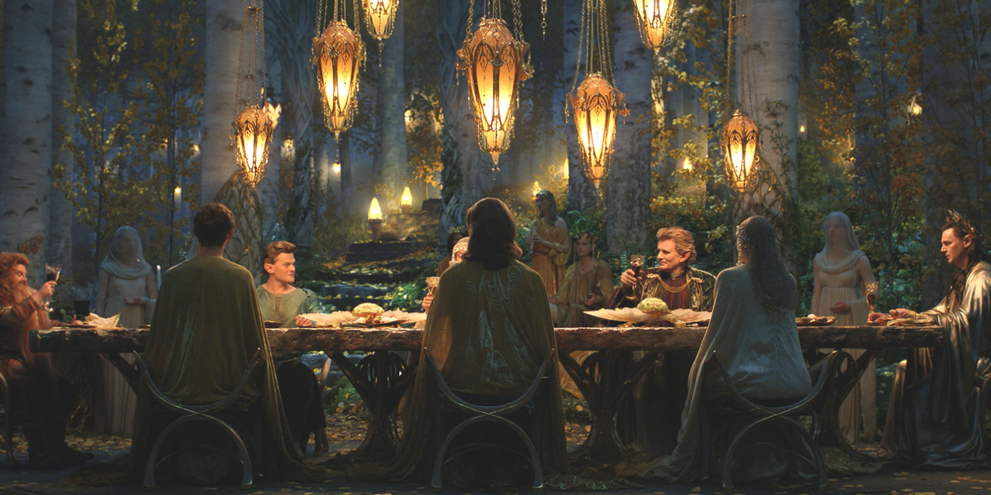 Rings Of Power Dinner Table at Eregion with Charles Edwards as Celebrimbor.