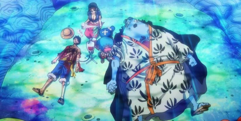 Luffy et Jinbe après leur combat.