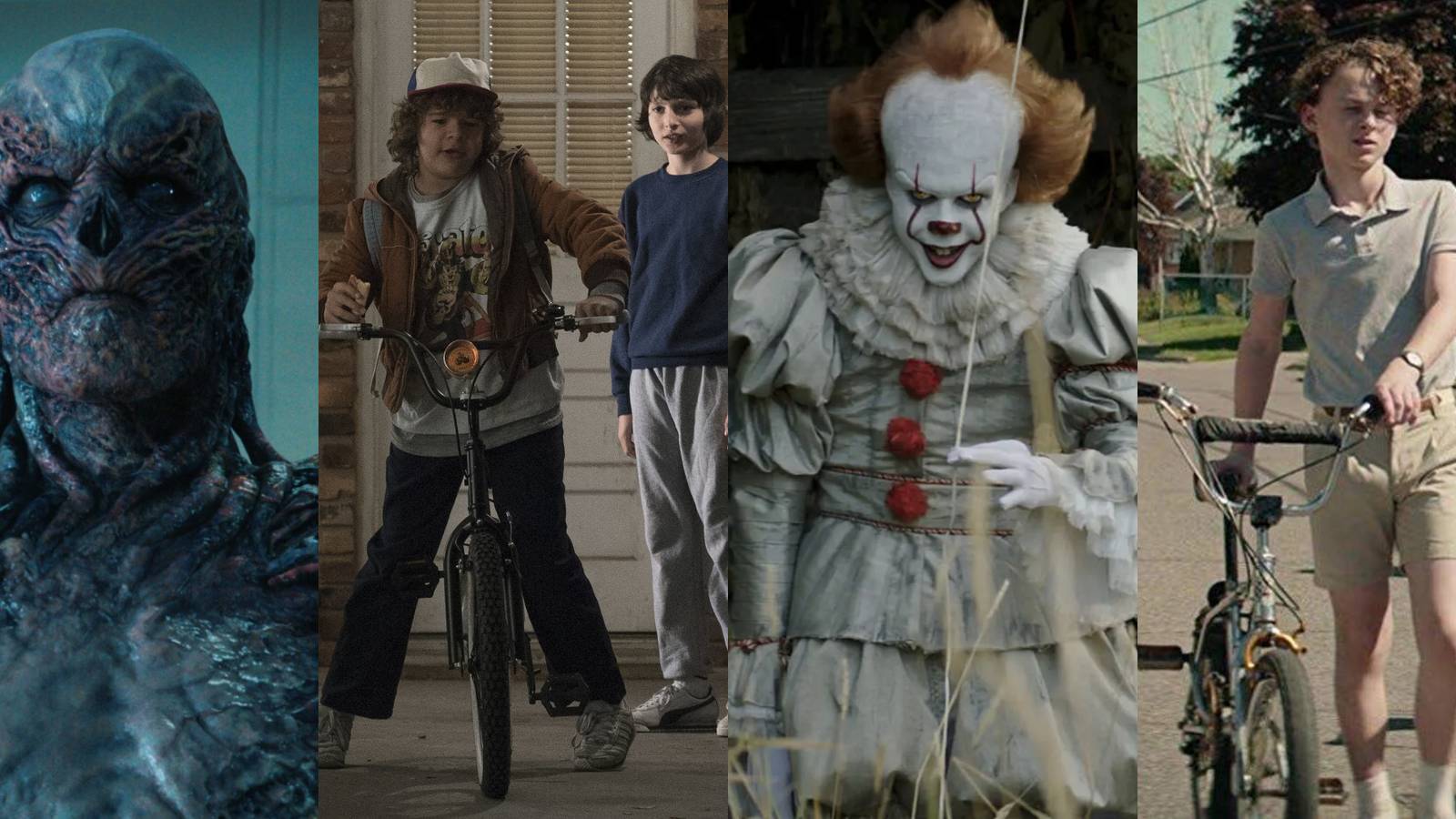 Two stills from Stranger Things & two stills from IT (2017)