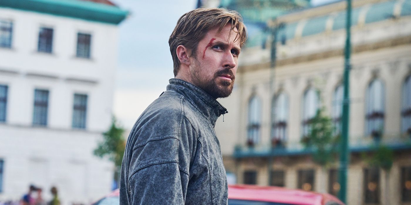 Ryan Gosling as Six looking off-camera with a cut on his face in The Gray Man