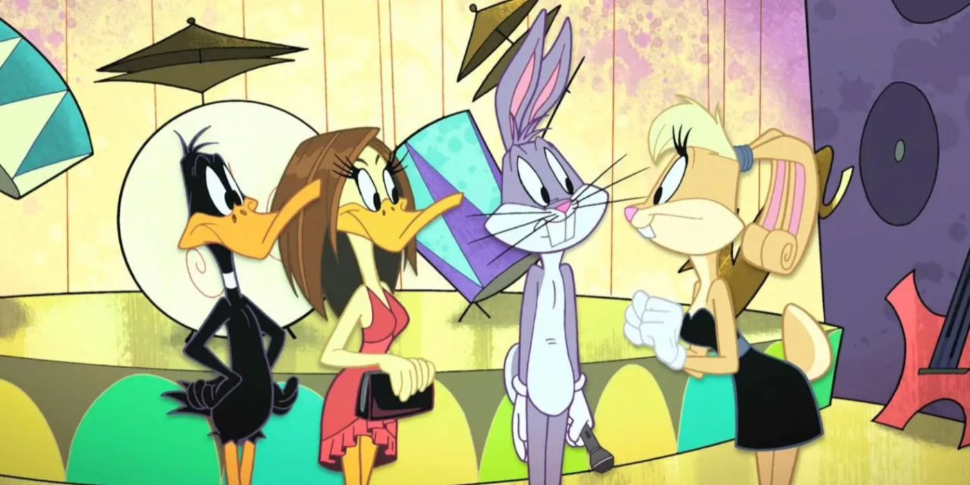 Patolino, Tina Russo, Pernalonga e Lola Coelho no Looney Tunes Show.