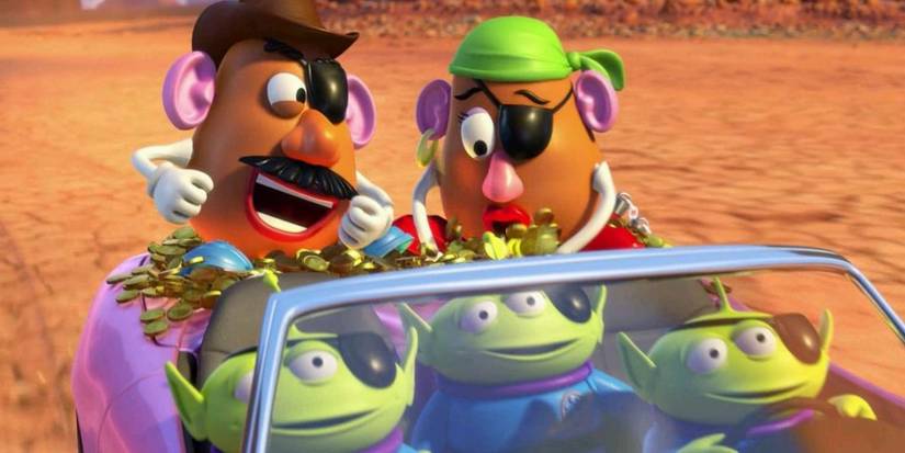 Cena de abertura de Sr. e Sra. Cabeça de Batata em um carro com alienígenas para Toy Story 3