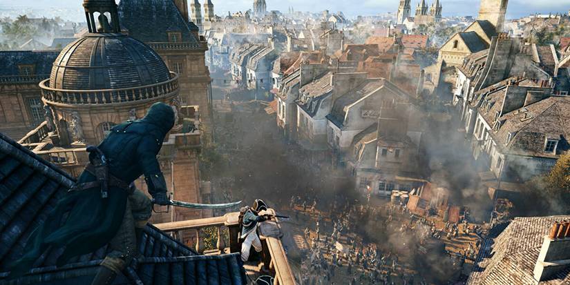 Arno overlooks Paris in Assassin's Creed Unity.