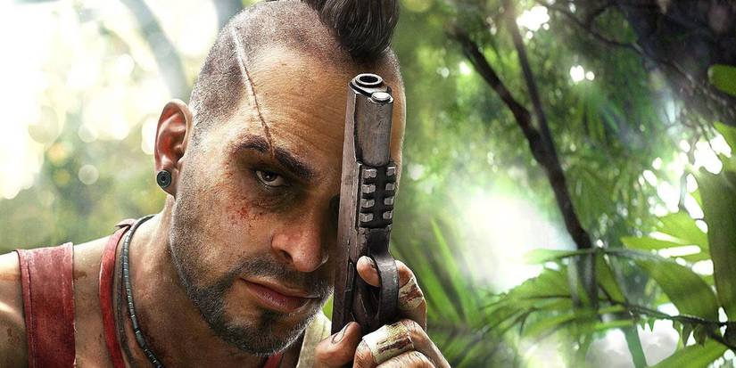 Vaas holding a gun to his head in Far Cry 3.