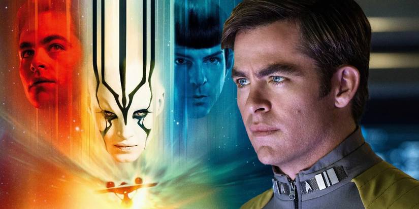 Chris Pine as Captain James T. Kirk in Star Trek's Kelvin Timeline and the poster for Star Trek Beyond