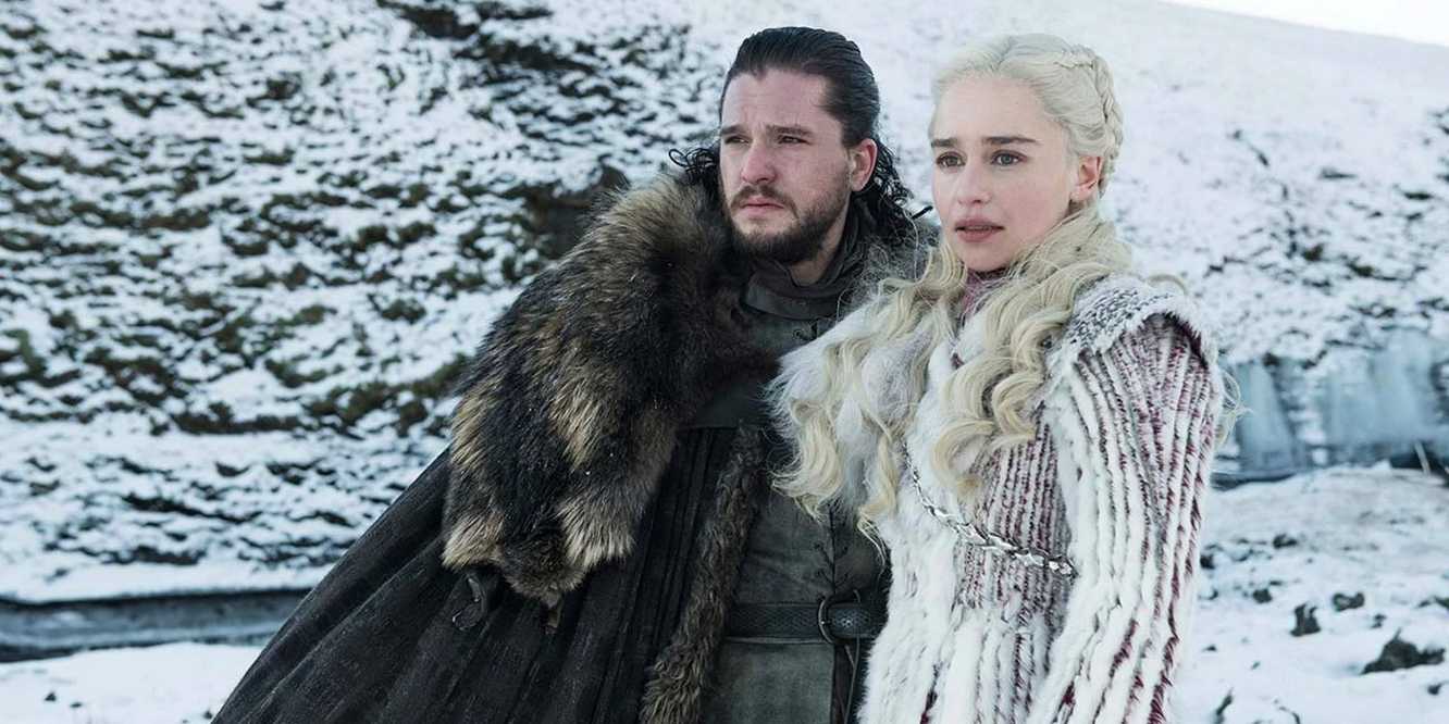 Jon Snow and Daenerys standing in the snow in Game of Thrones season 8