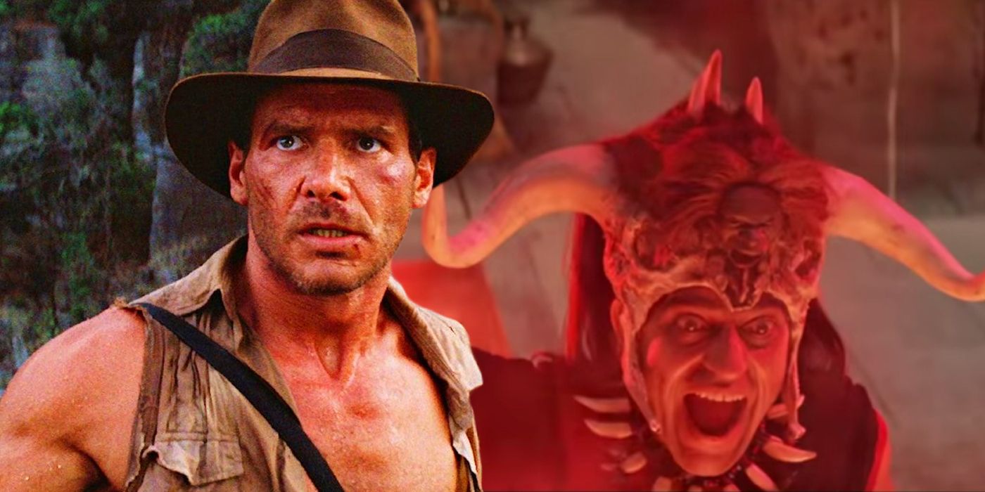 Harrison Ford como Indiana Jones em Temple of Doom e Mola Ram