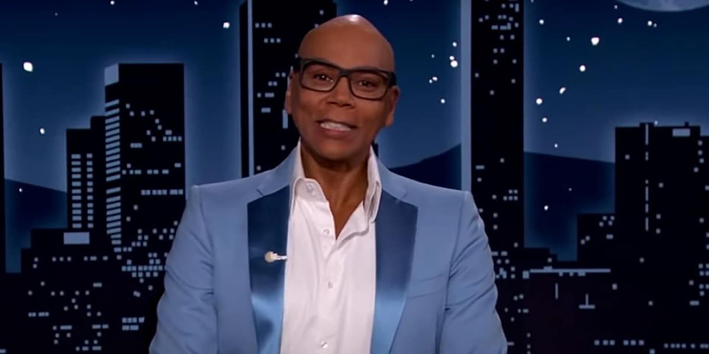 RuPaul smiling while delivering a monologue as guest host on Jimmy Kimmel Live!