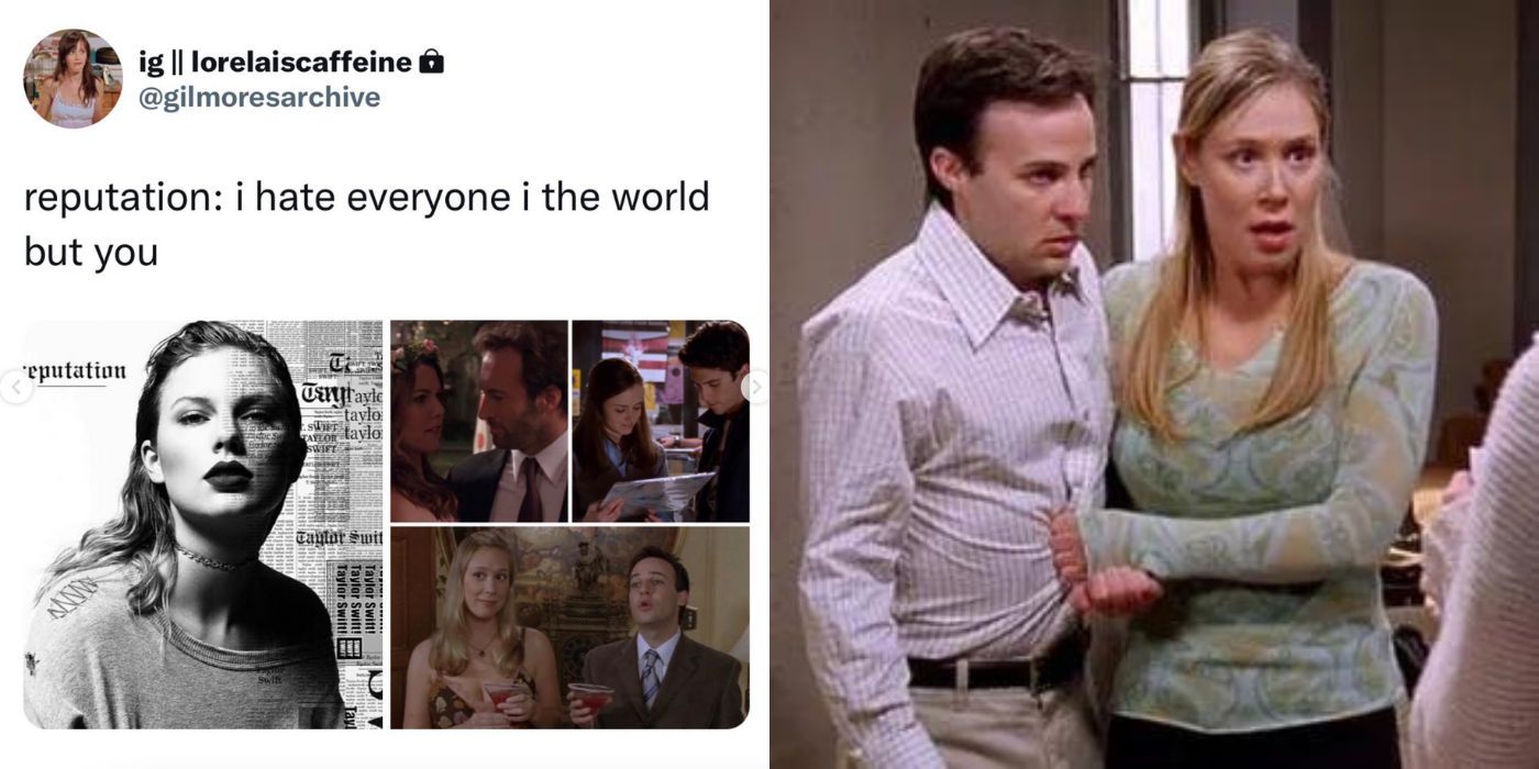 A splt image of a meme and Paris with Doyle on Gilmore Girls