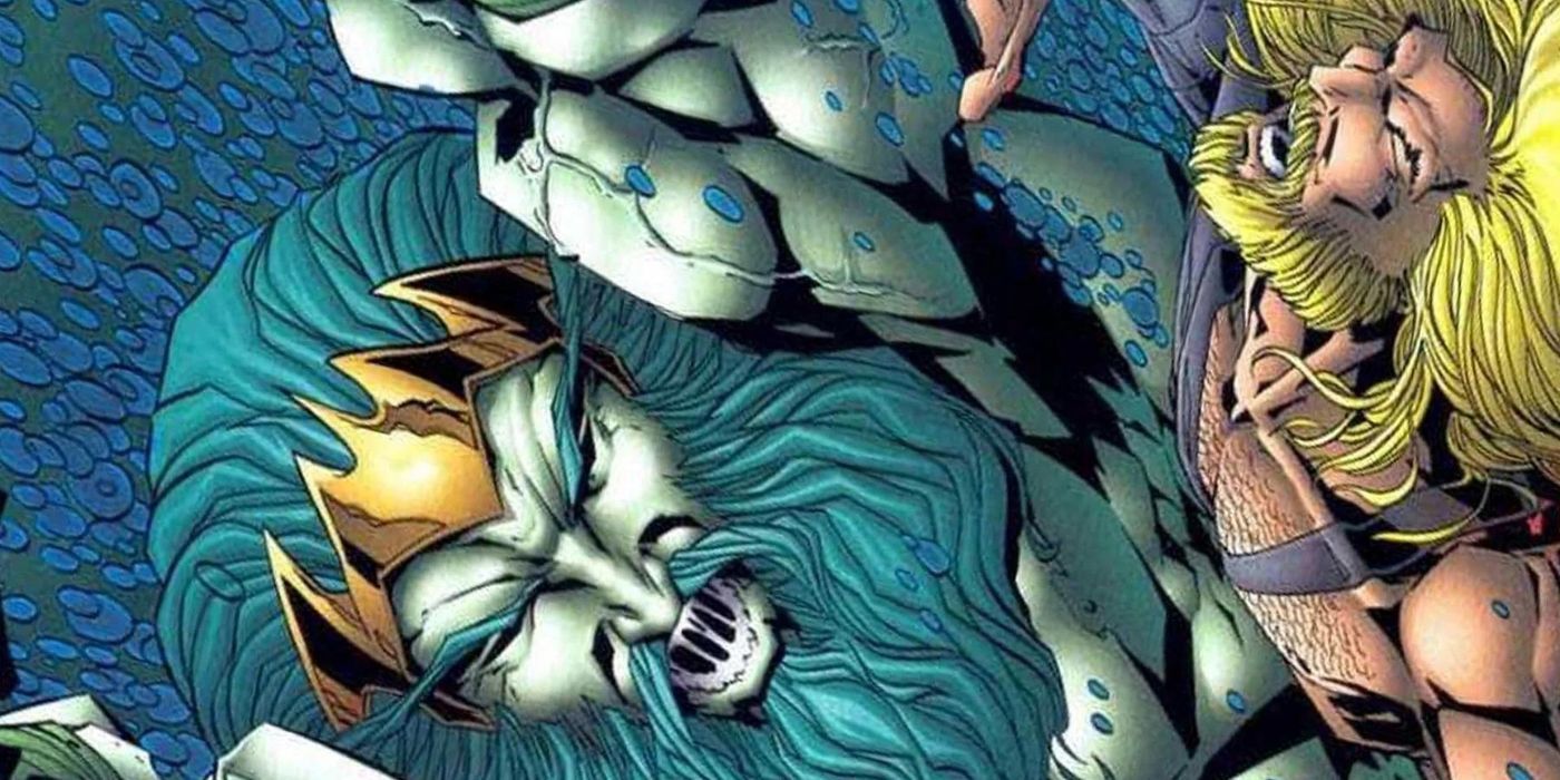 Aquaman combatte Tritone nei fumetti DC.